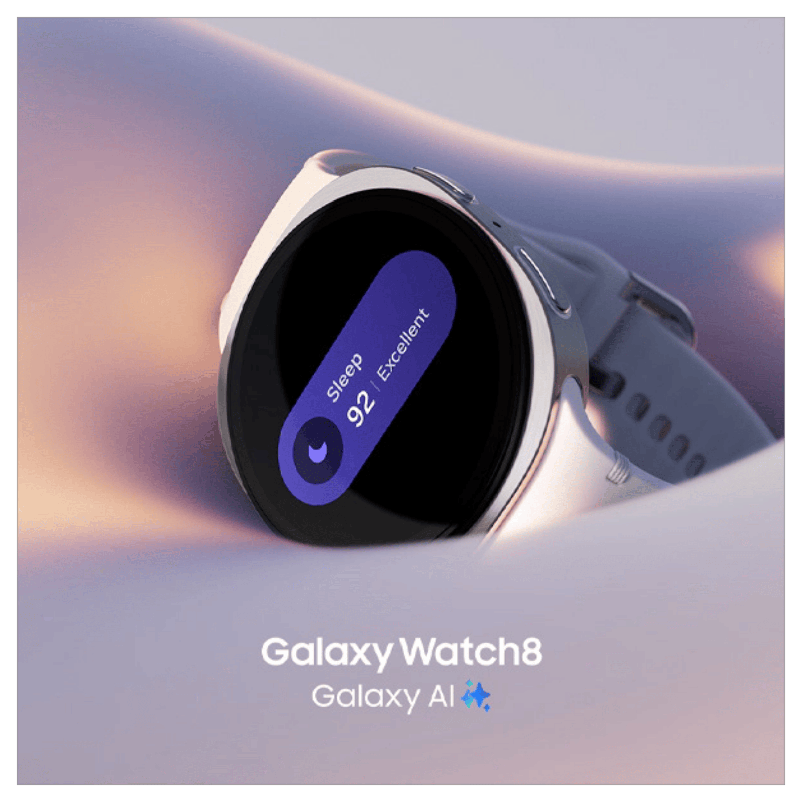 Samsung Galaxy Watch8 Bluetooth smartwatch displaying time and health stats on a sleek black band.