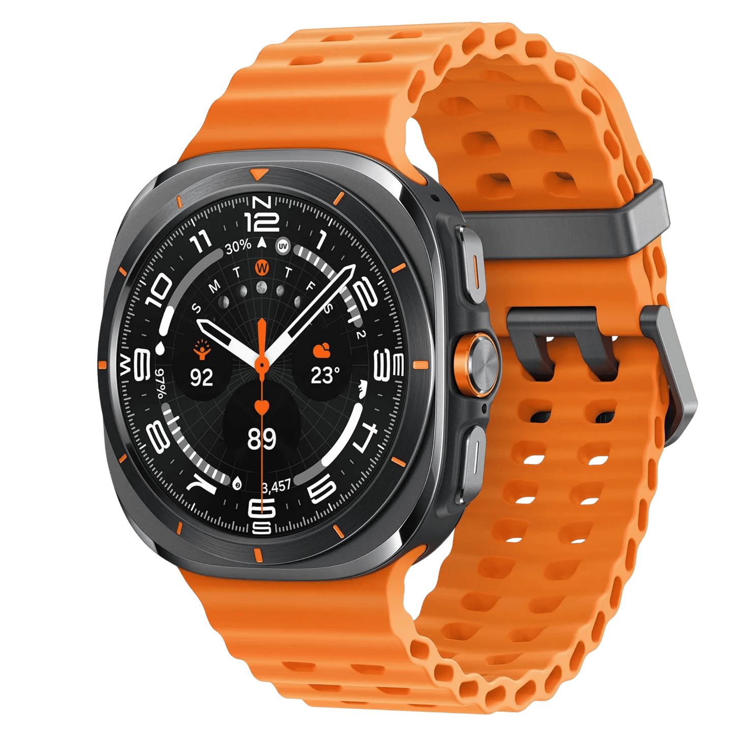 Samsung Galaxy Watch Ultra 2025 with sleek black strap and large display, showcasing its modern design and premium build.