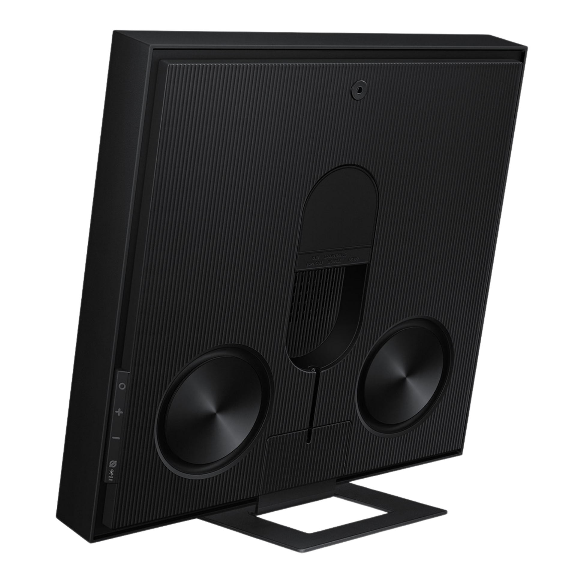 Samsung Music Frame HW-LS60D wireless speaker displaying a sleek, modern design with a black finish and digital controls.