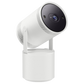 Samsung The Freestyle portable projector with 32,000mAh battery base, showing the compact projector and battery in use.