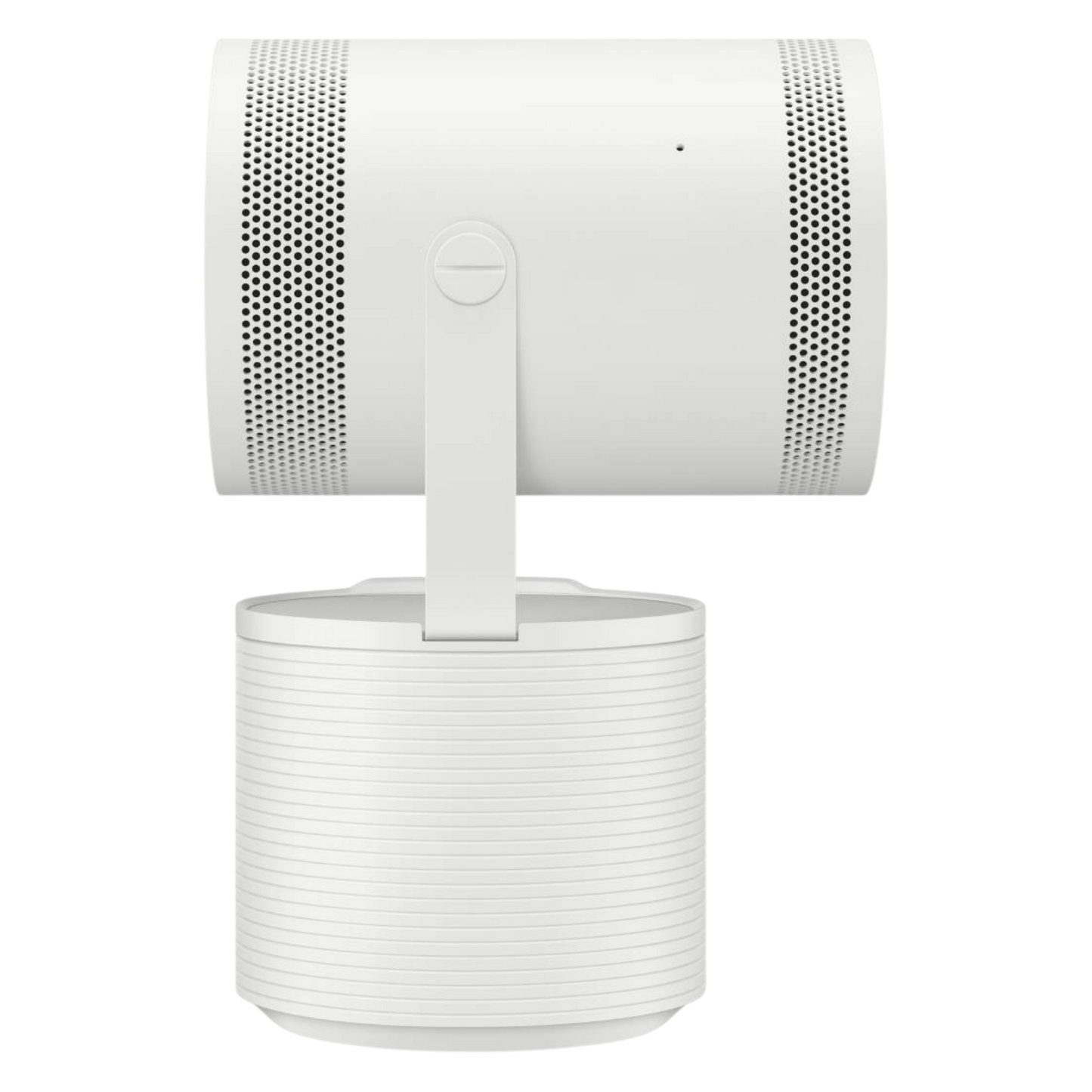 Samsung The Freestyle portable projector with 32,000mAh battery base, showing the compact projector and battery accessory.