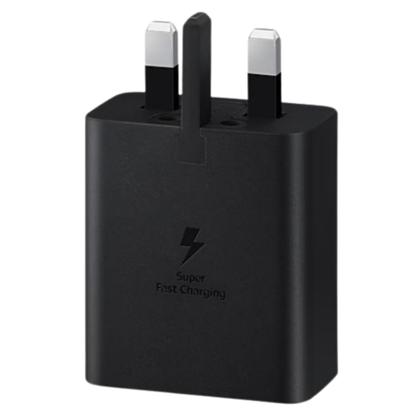Samsung 45W USB-C Power Adapter showing a compact black power adapter with USB-C port for fast charging devices.