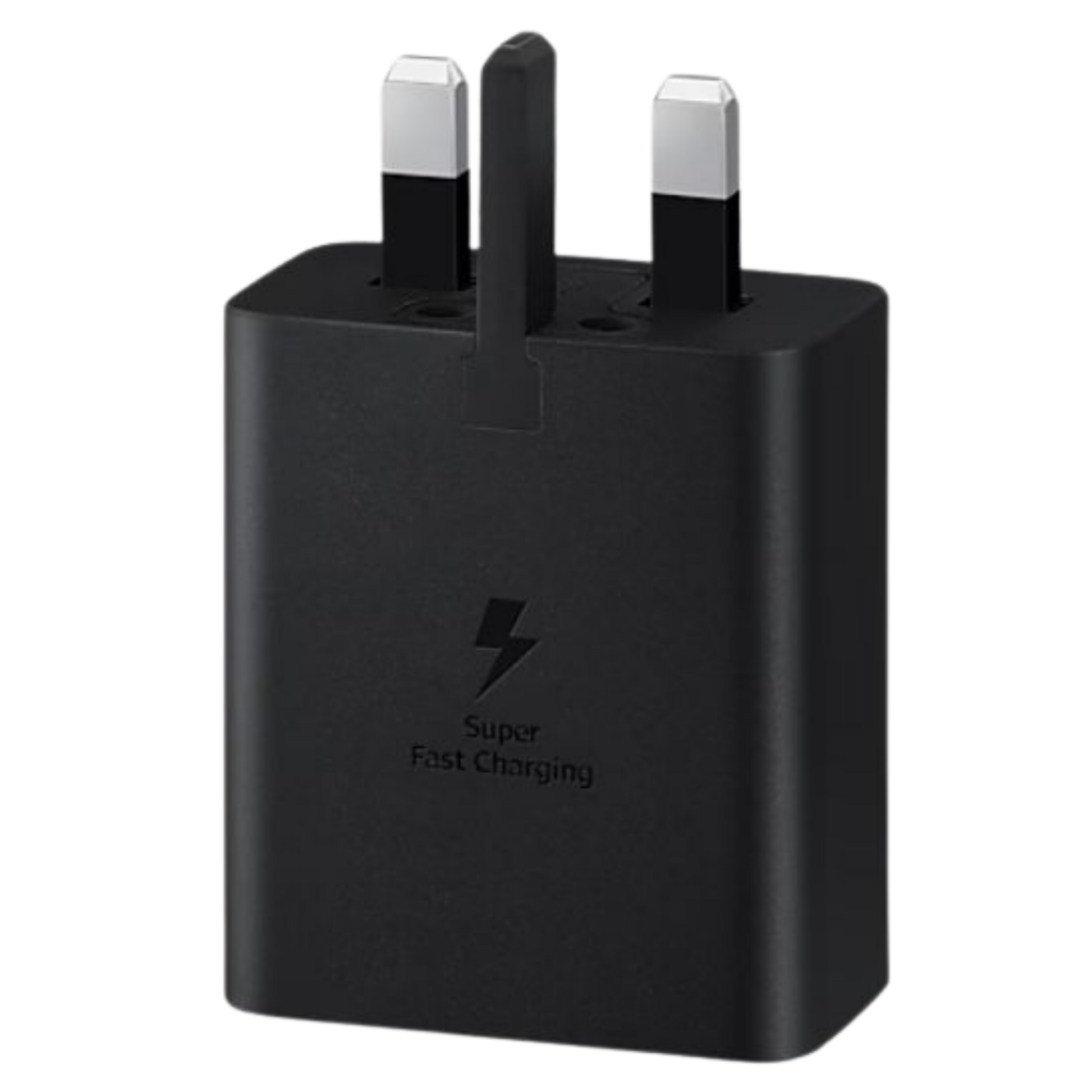 Samsung 45W USB-C Power Adapter showing a compact black power adapter with USB-C port for fast charging devices.