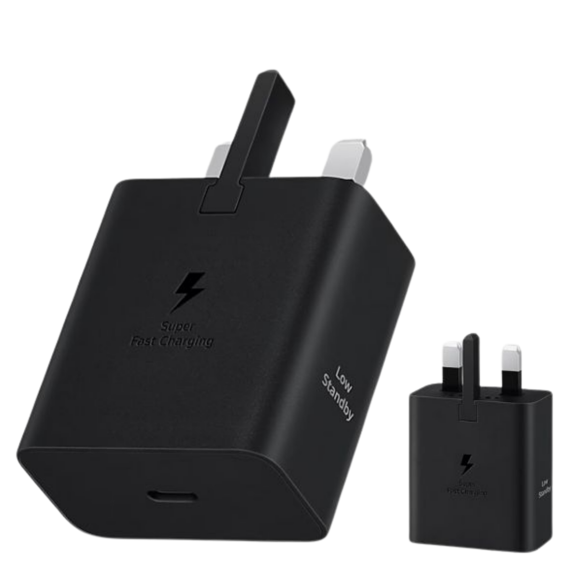 Samsung 45W USB-C Power Adapter showing compact design and USB-C port for fast charging devices
