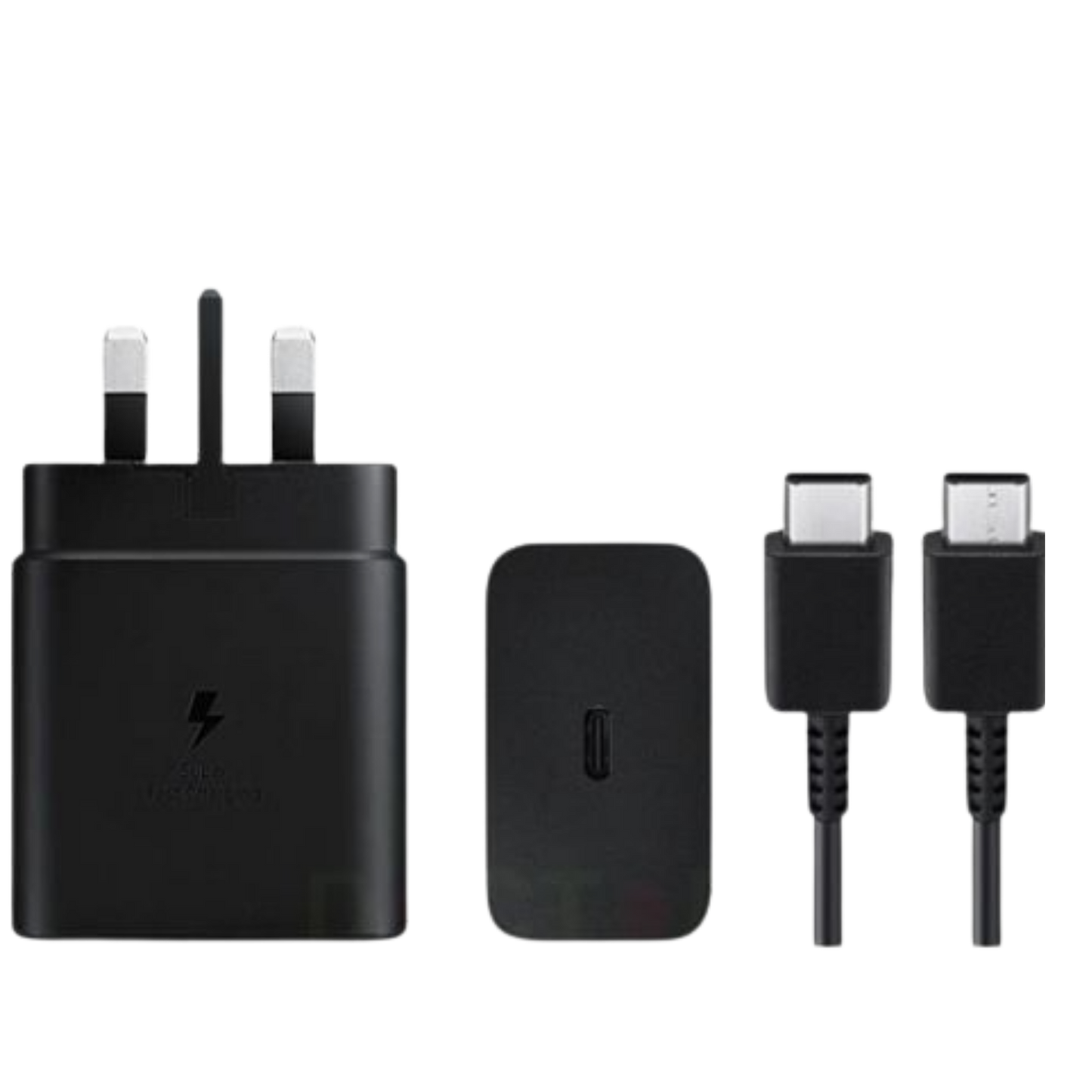 Samsung 45W Power Adapter with USB-C port, compact charger for fast device charging, designed by Samsung.