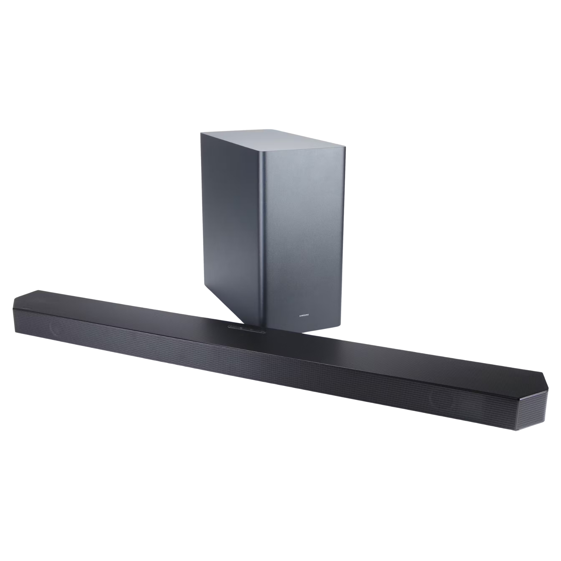 Samsung HW-Q800D soundbar with sleek design, multiple speakers, and control buttons for high-quality audio output.