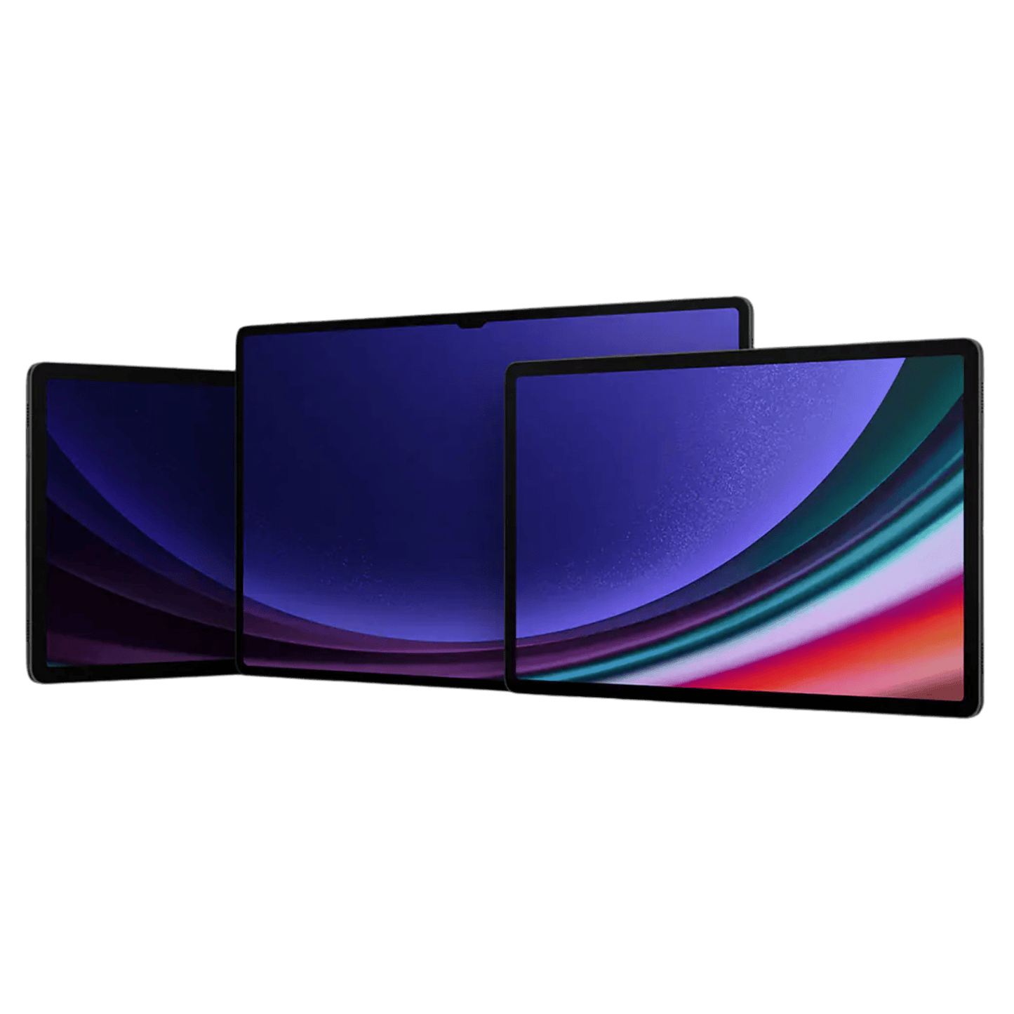 Samsung Galaxy Tab S9 base model tablet in graphite color, showing front view with screen and sleek design.
