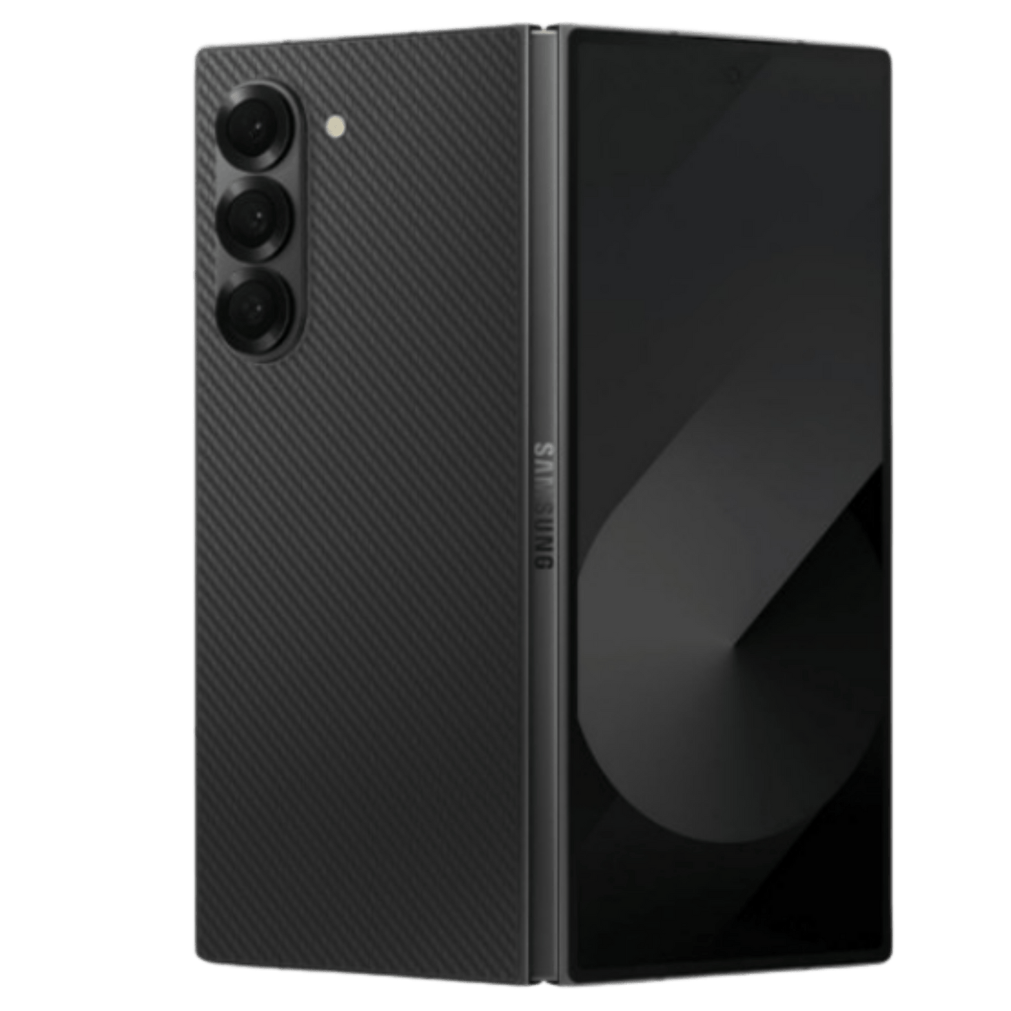 Samsung Galaxy Z Fold6 tablet showing its foldable display and sleek design from a front view.