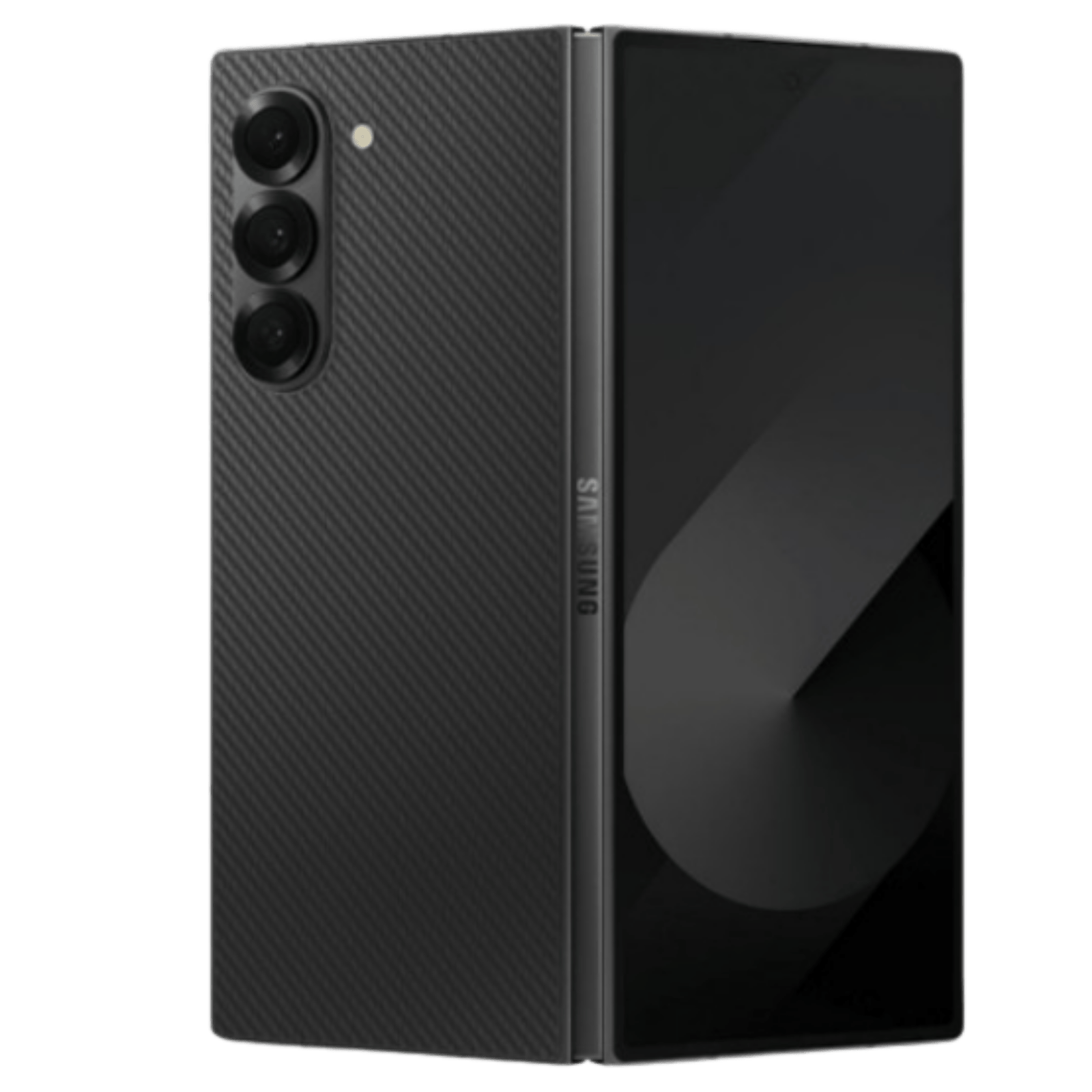 Samsung Galaxy Z Fold6 tablet showing its foldable display and sleek design from a front view.