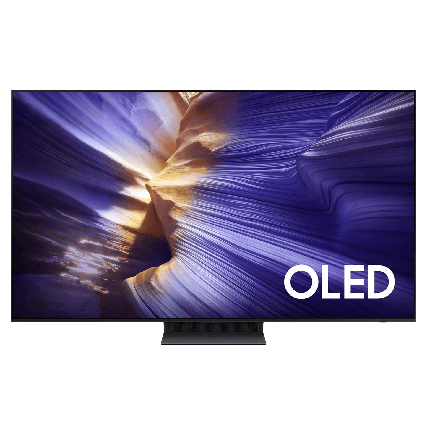 Samsung 55-inch S90F Series 4K UHD HDR OLED Tizen Smart TV showing vibrant screen and sleek design.