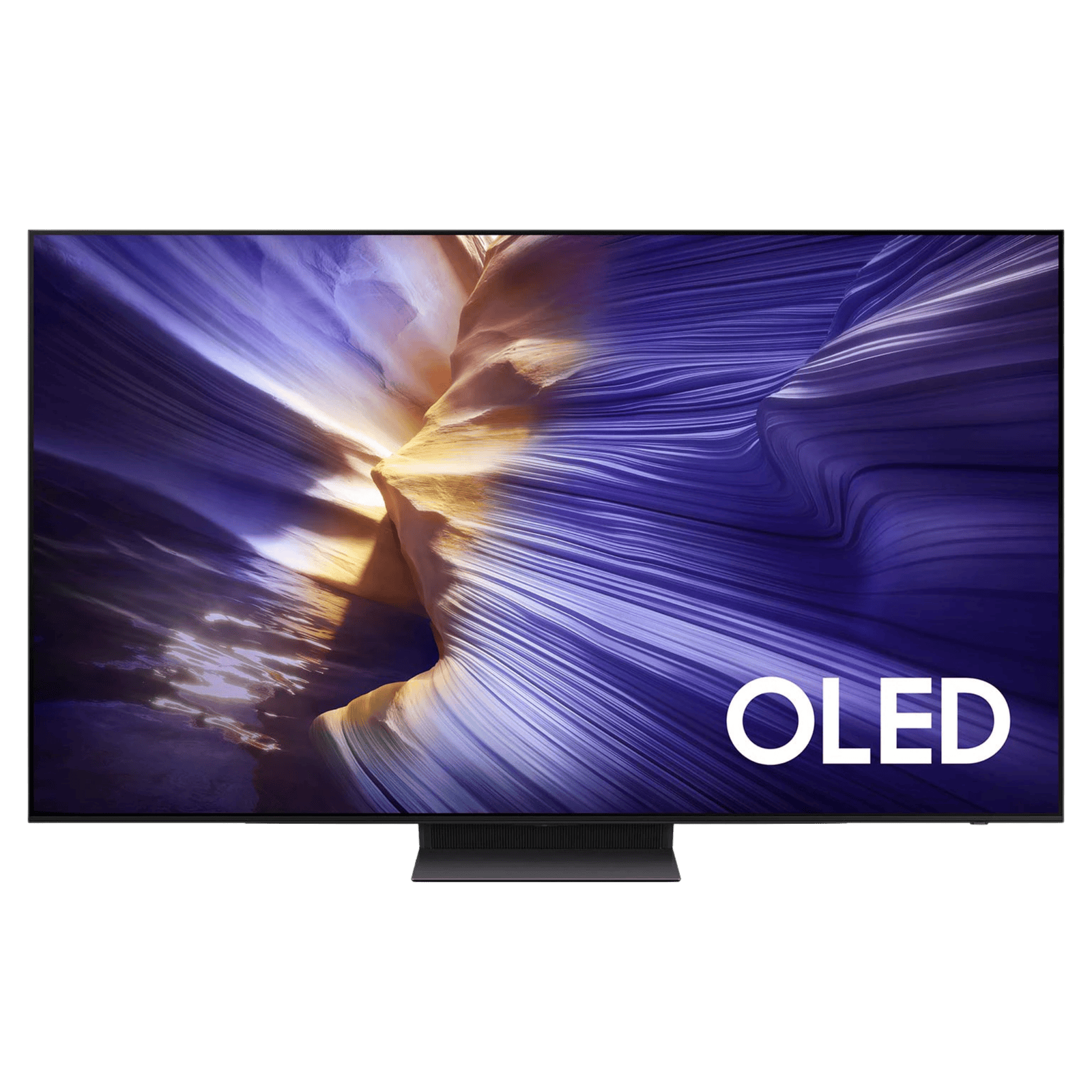 Samsung 55-inch S90F Series 4K UHD HDR OLED Tizen Smart TV showing vibrant screen and sleek design.