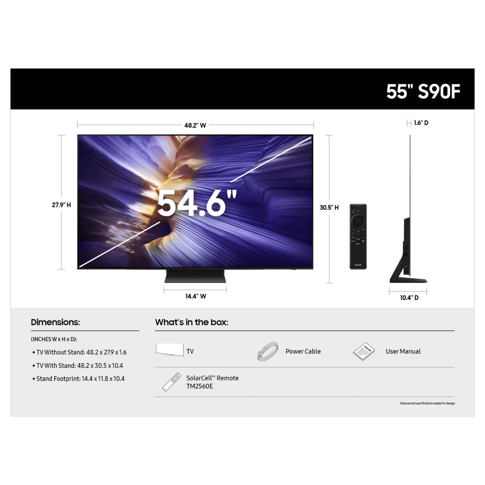 Samsung 55-inch S90F Series 4K UHD OLED Smart TV with HDR, Tizen operating system, sleek design, and vibrant display.