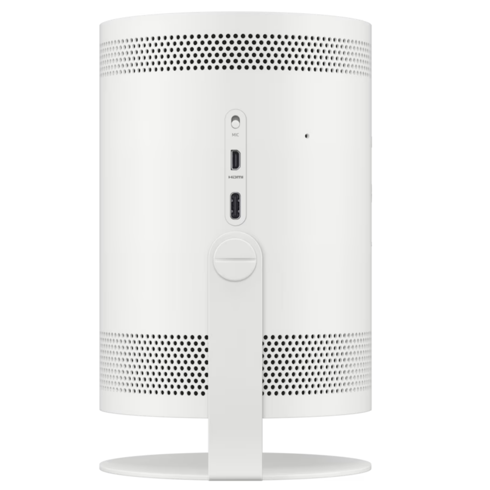 Samsung The Freestyle 2nd Gen Smart FHD portable projector displaying a vibrant screen in a modern living room.