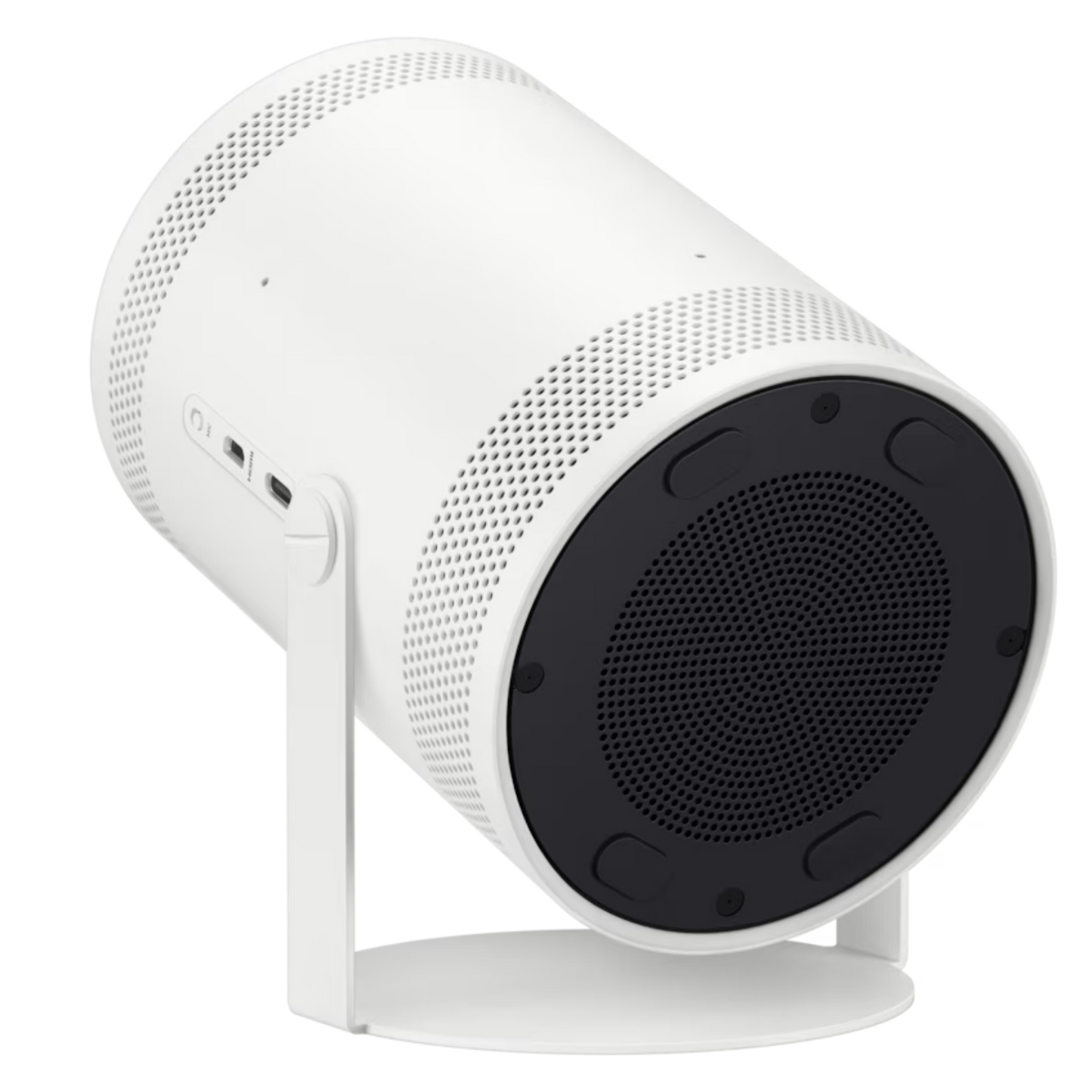 Samsung The Freestyle 2nd Gen Smart FHD portable projector displaying a vibrant image on a wall with a sleek design.