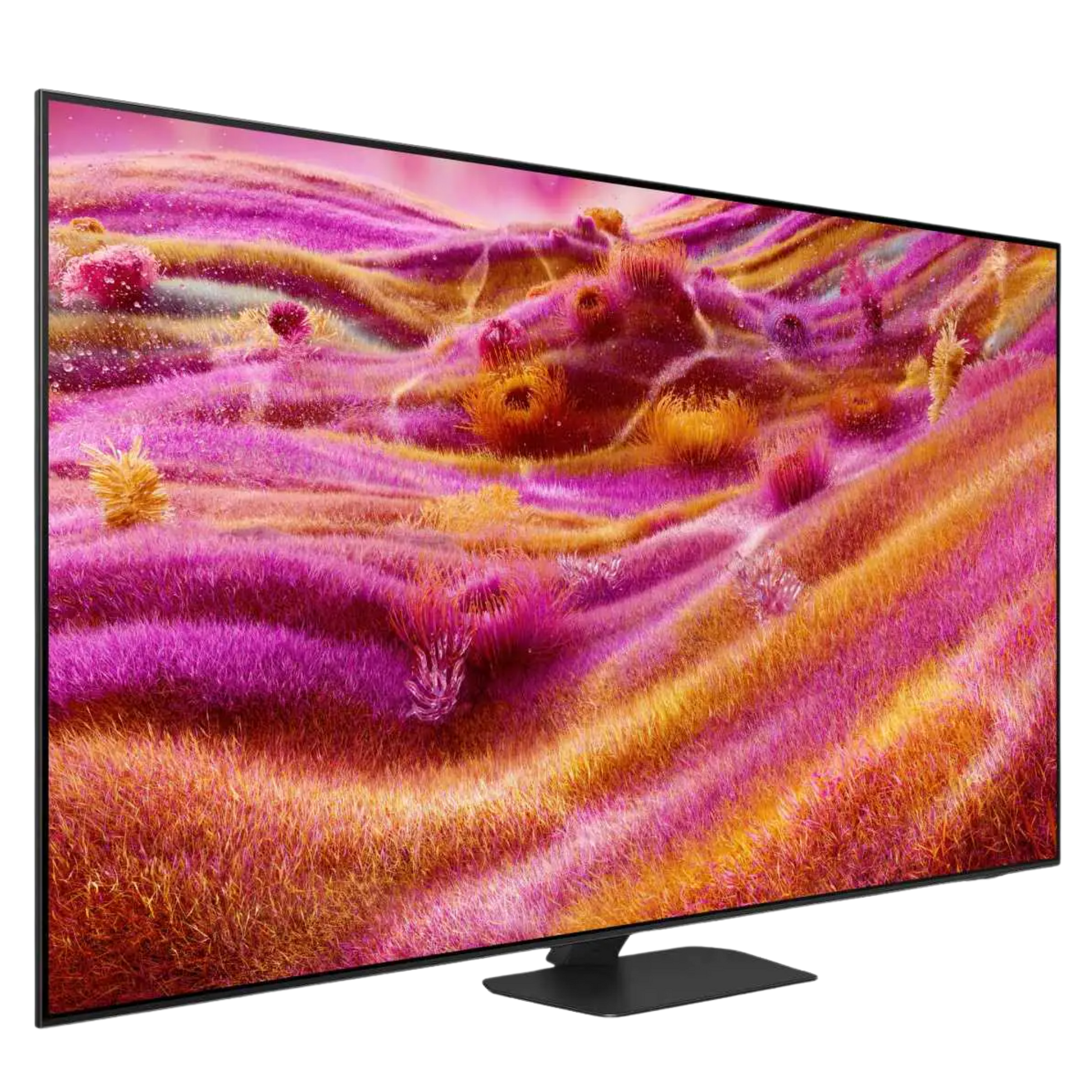Samsung 75-inch QN90F Neo QLED 4K Smart TV displaying vibrant colors and a sleek black frame, showcasing modern home entertainment.