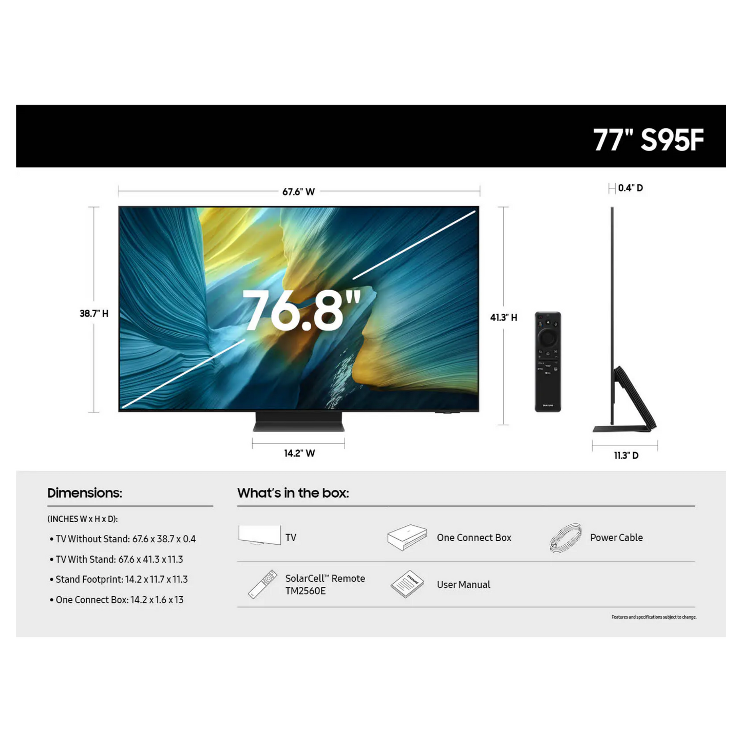 Samsung 77-inch S95F OLED 4K Smart TV displaying vibrant screen with sleek design and slim bezels.