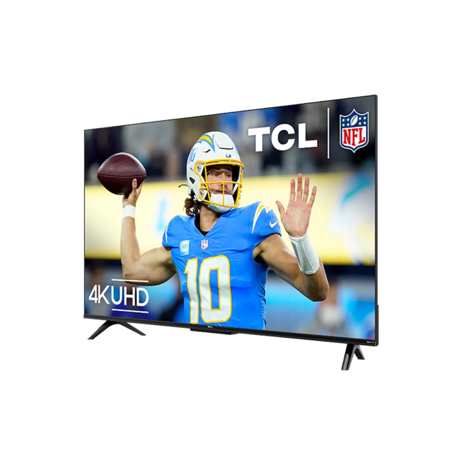 Open box TCL 43-inch S-Class 4K UHD HDR LED Roku OS Smart TV showing a sleek black screen and slim bezel design.