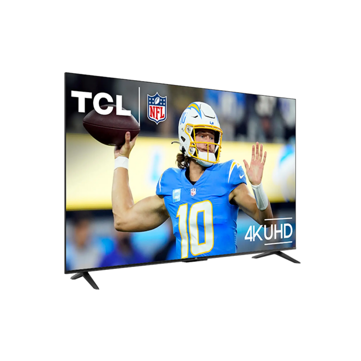 Open box TCL 50-inch S4 4K UHD HDR LED Smart TV with Roku OS, showing the TV screen and sleek black design.