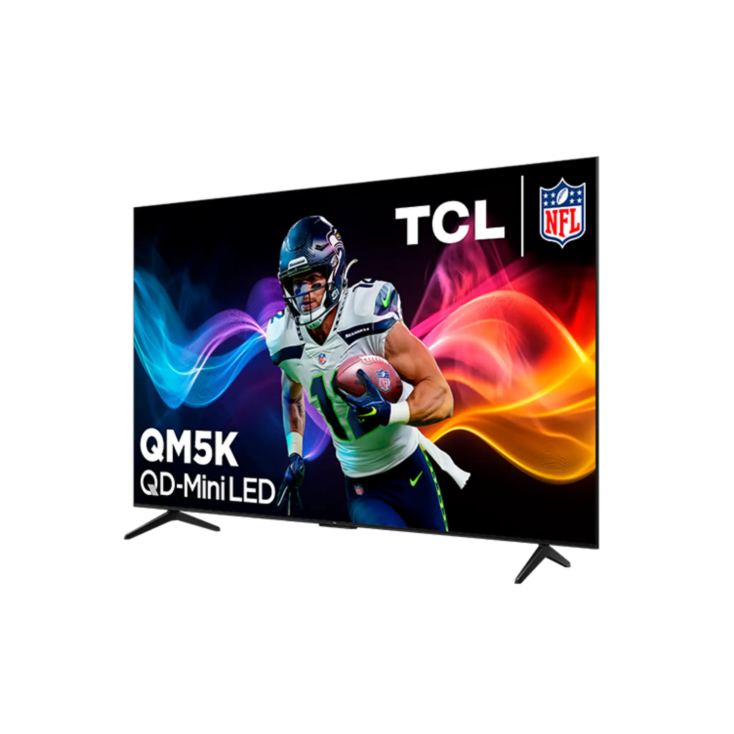 Open box TCL 55-inch QM5K Series 4K UHD HDR QD-Mini LED Smart Google TV showing the screen and sleek design.