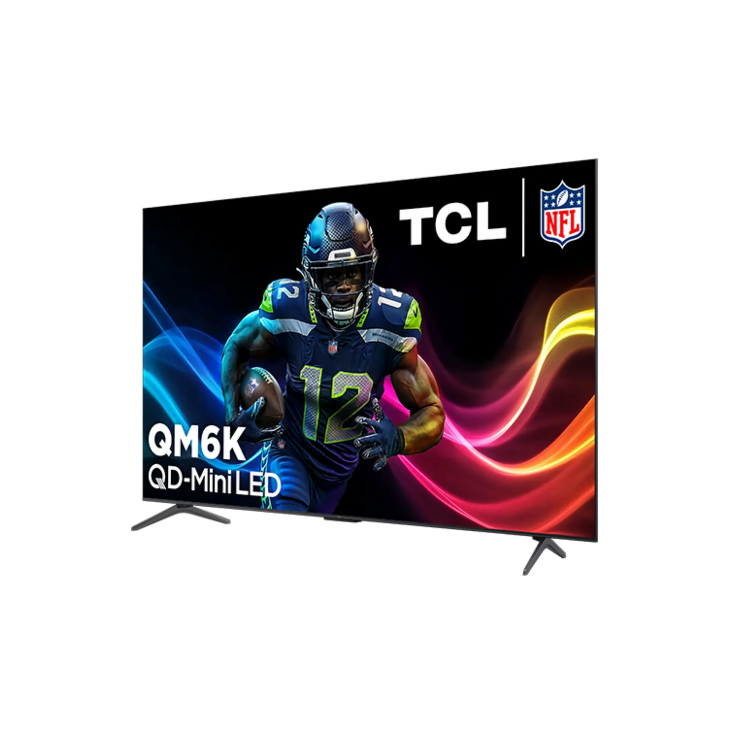 Open box TCL 55-inch QM6K Series 4K UHD HDR QD-Mini LED Smart Google TV displaying a vibrant home screen with picture quality.