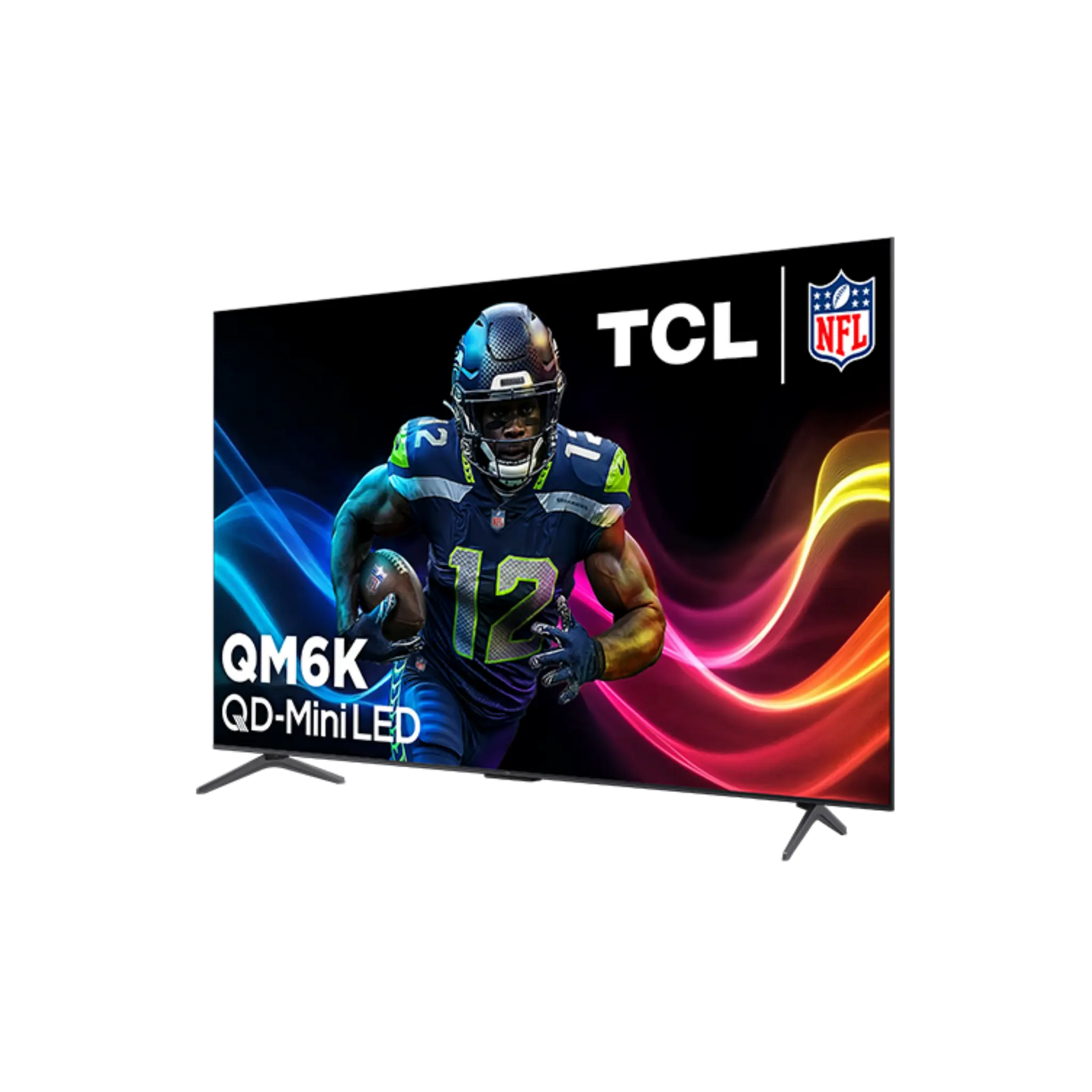Open box TCL 55-inch QM6K Series 4K UHD HDR QD-Mini LED Smart Google TV displaying a vibrant home screen with picture quality.