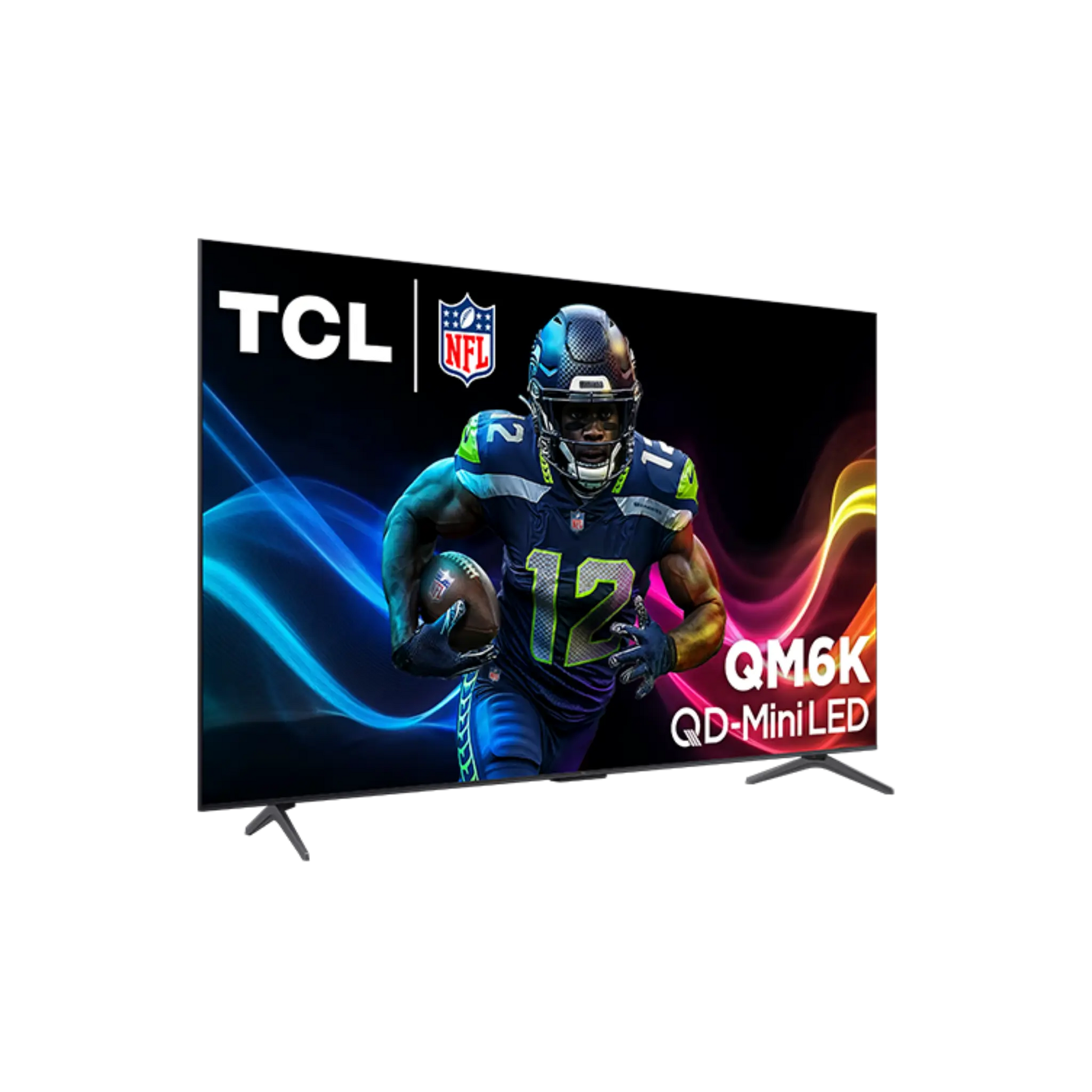 Open box TCL 55-inch QM6K Series 4K UHD HDR QD-Mini LED Smart Google TV showing screen and sleek black frame.