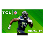 Open box TCL 55-inch QM7-Series 4K UHD HDR QD-Mini LED Smart Google TV displaying a vibrant home screen.
