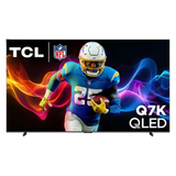 Open box TCL 65-inch Q7K Series 4K UHD HDR QLED Smart Google TV showing the sleek TV screen and slim design.