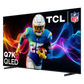 Open box TCL 65-inch Q7K Series 4K UHD HDR QLED Smart Google TV displaying vibrant home screen and sleek black bezel.