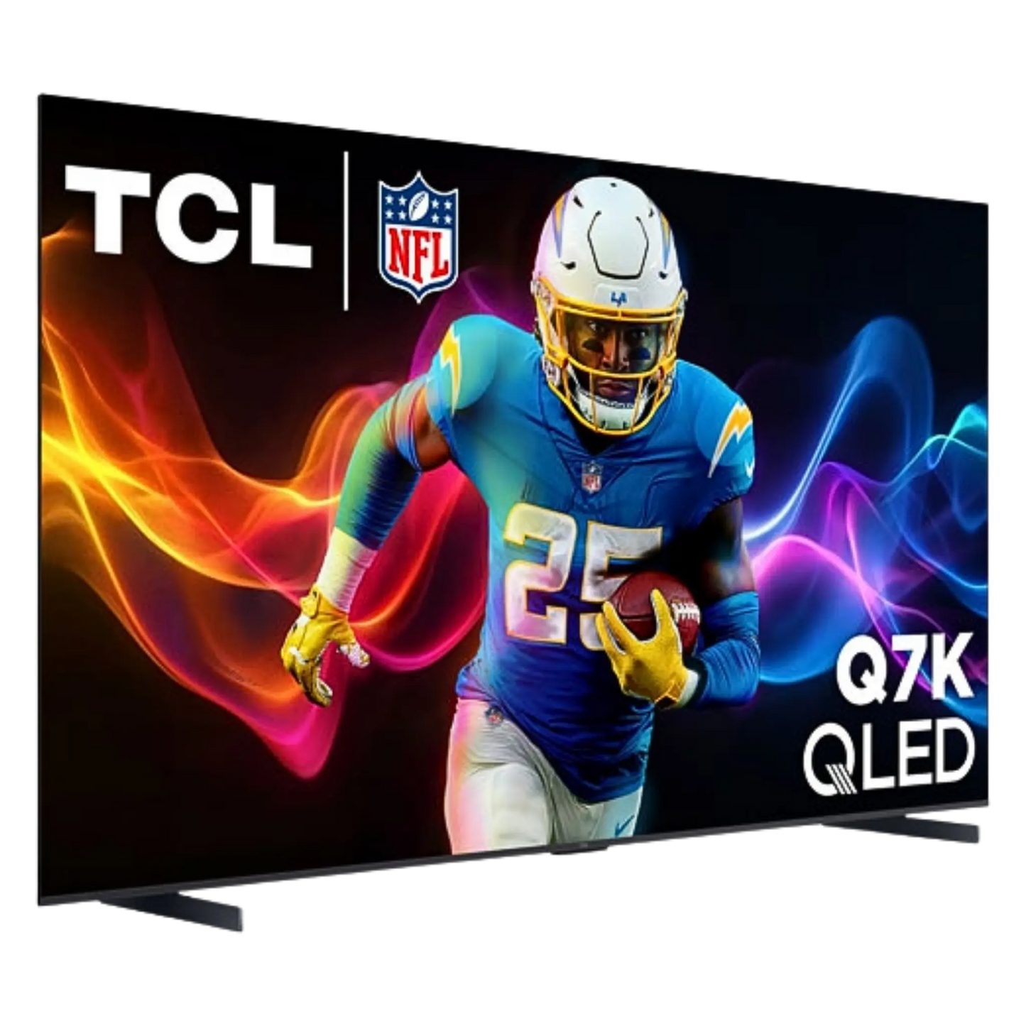 Open box TCL 65-inch Q7K Series 4K UHD HDR QLED Smart Google TV showing the sleek TV screen and modern design.