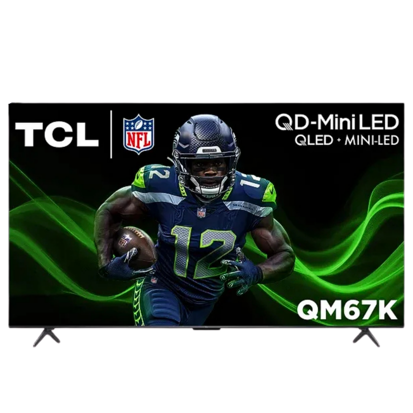 Open box TCL 65-inch QM6K Series 4K UHD QD-Mini LED TV showing screen and slim black frame.