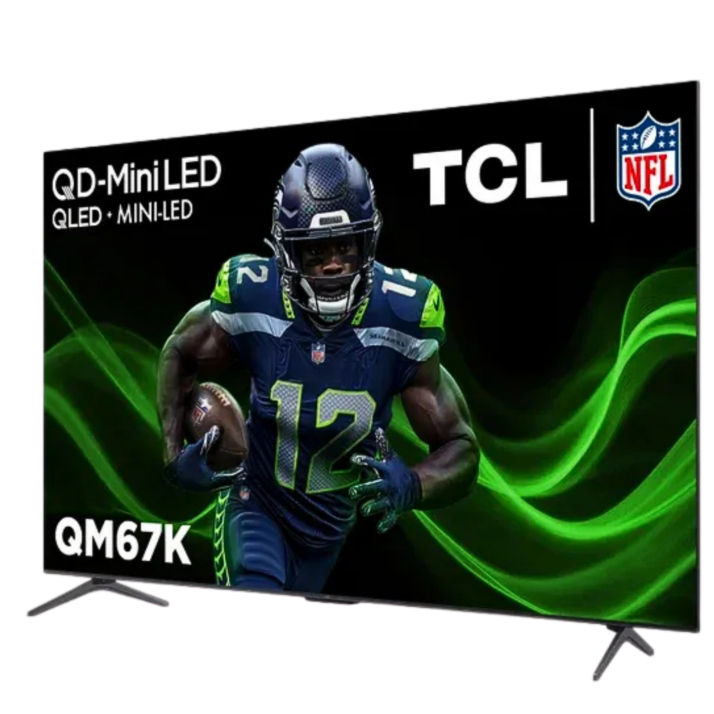 Open box TCL 65-inch QM6K Series 4K UHD QD-Mini LED TV showing the screen and sleek black frame.
