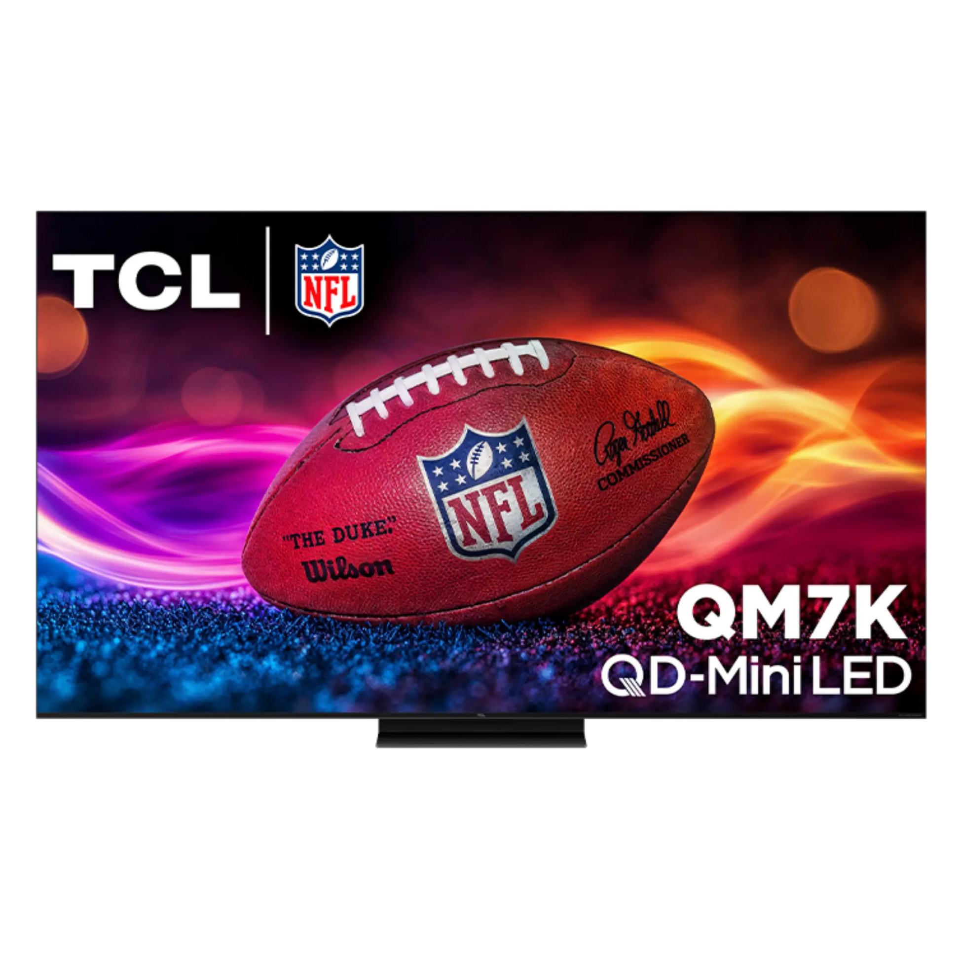 Open box TCL 75" QM7K Series 4K UHD HDR QD-mini LED Smart Google TV showing the screen and sleek black frame.