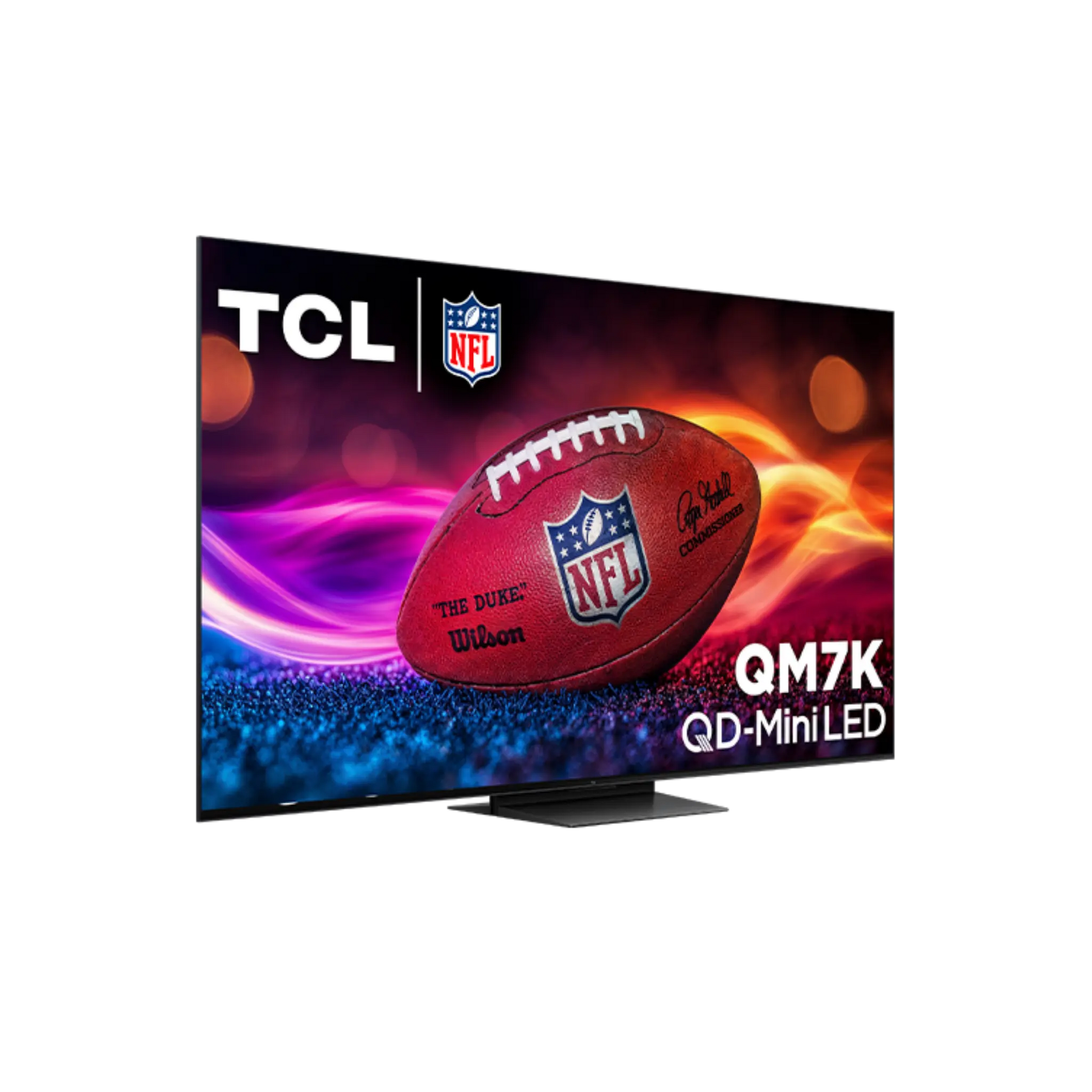 Open box TCL 75-inch QM7K Series 4K UHD HDR QD-Mini LED Smart Google TV showing the TV screen and sleek design.