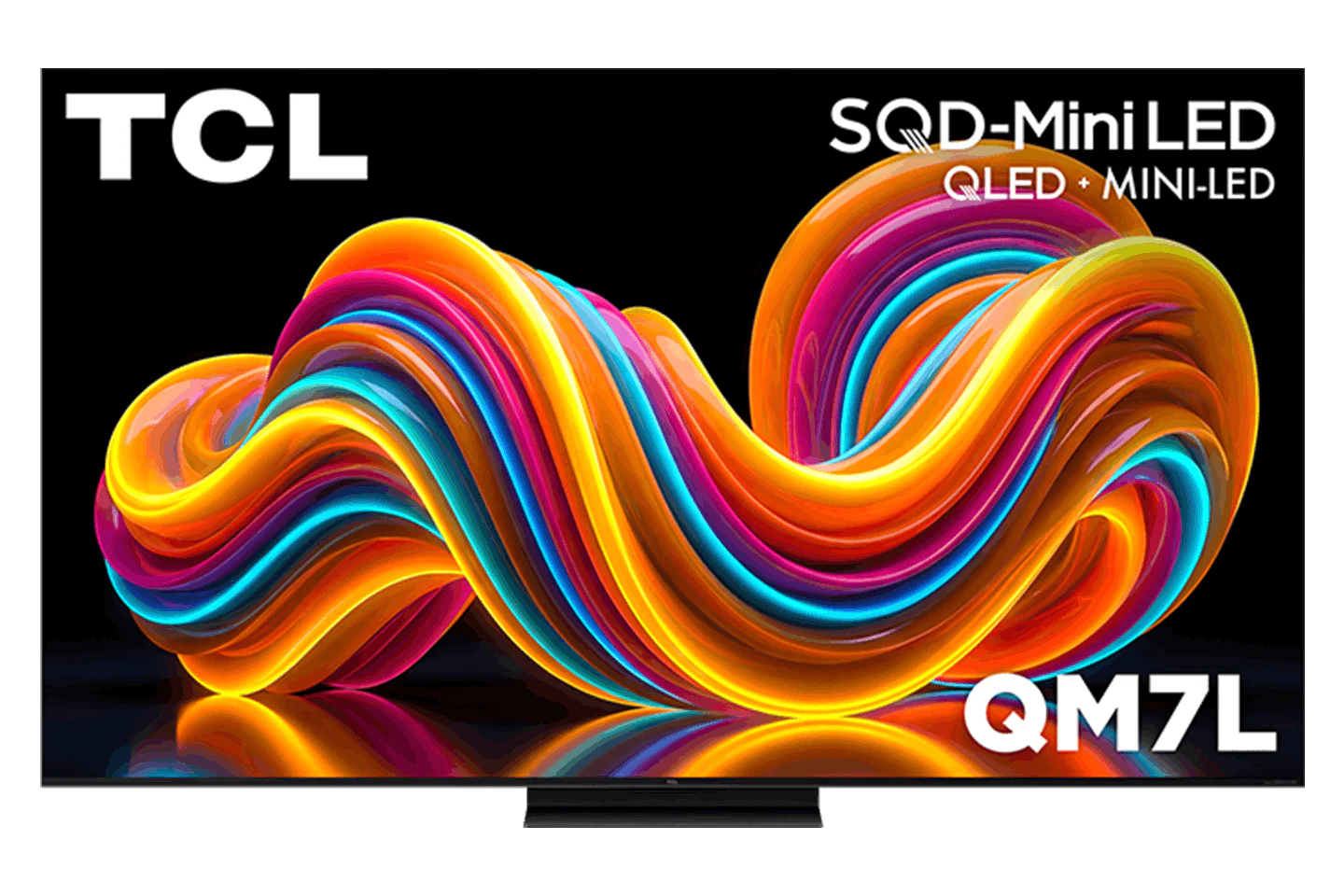 Open box TCL 65-inch QM7L Series 4K UHD Dolby Vision HDR Mini LED Smart TV with Dolby Atmos and Google TV interface.