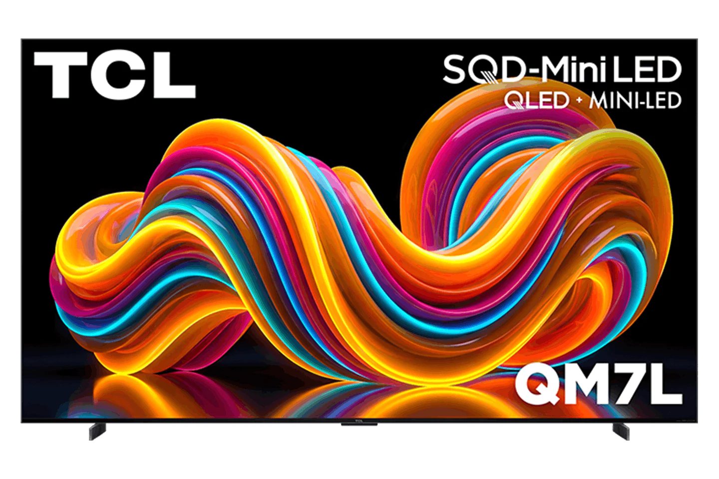 Open box TCL 98-inch QM7L Series 4K UHD Dolby Vision HDR Mini LED Smart TV with Dolby Atmos and Google TV interface.