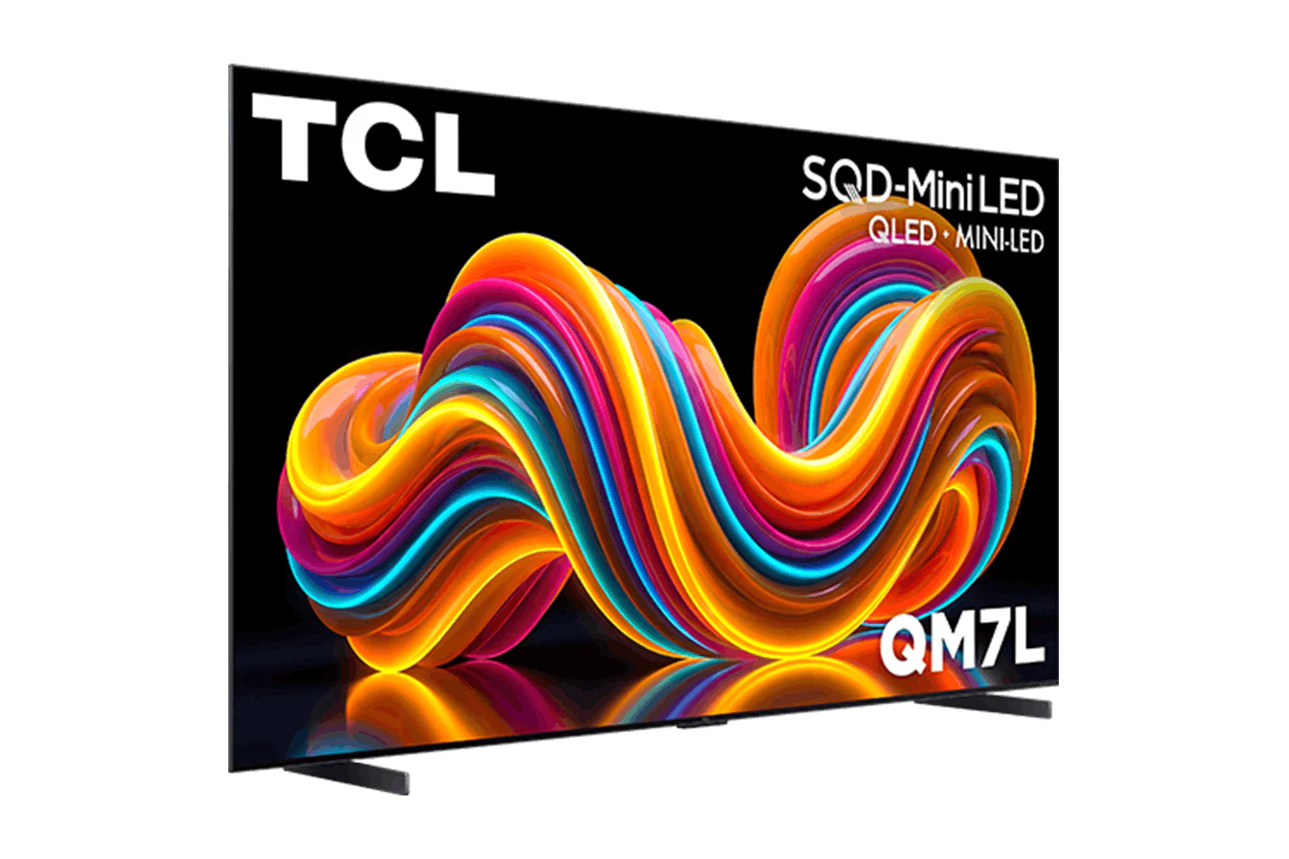 Open box TCL 98-inch QM7L Series 4K UHD Smart TV with Dolby Vision, HDR, Mini LED, 144Hz, Dolby Atmos, Google TV interface.