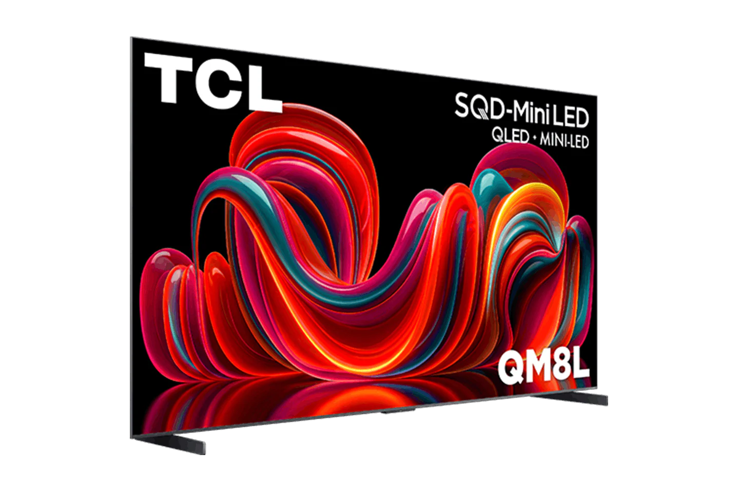 Open box TCL 98-inch QM8L Series 4K UHD HDR Mini LED smart TV with Dolby Vision, Atmos, 144Hz refresh rate, Google TV interface.