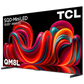 Open box TCL 98-inch QM8L Series 4K UHD HDR Mini LED smart TV with Dolby Vision, Atmos, 144Hz refresh rate, Google TV interface.