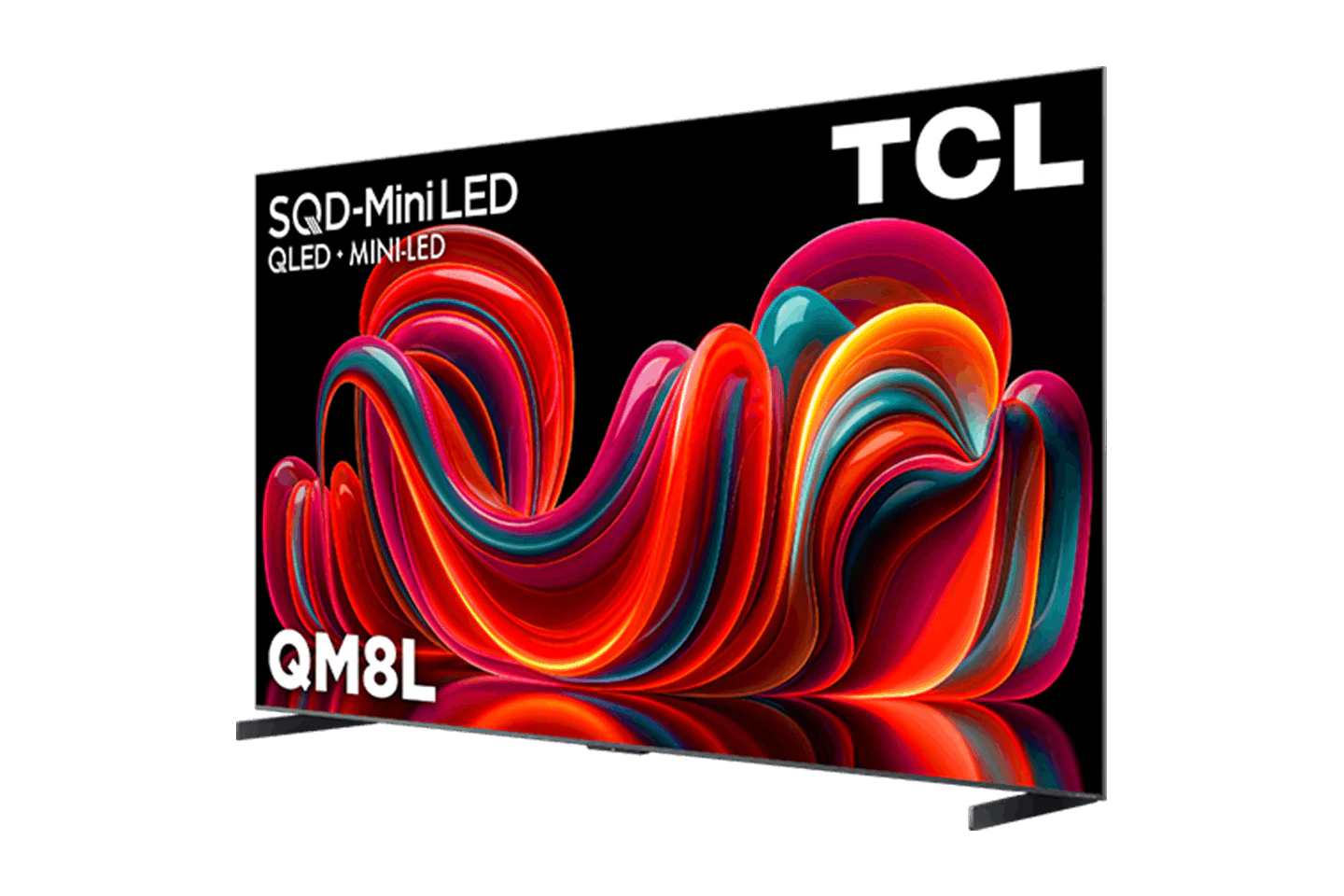 Open box TCL 98-inch QM8L Series 4K UHD HDR Mini LED smart TV with Dolby Vision, Atmos, 144Hz refresh rate, Google TV interface.