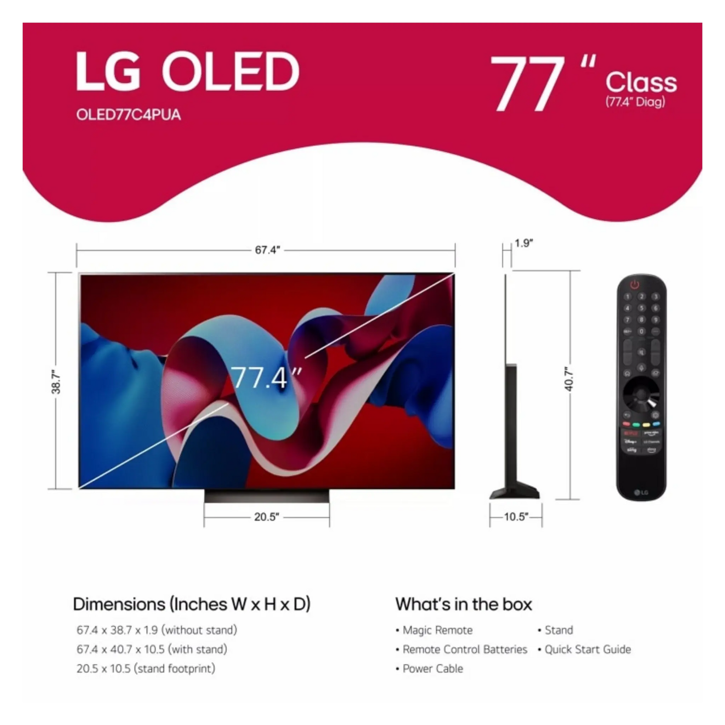 Open box - LG 77" C4 OLED evo 4K Smart TV - α9 AI Processor 4K, Alexa Built-in, 144Hz Refresh Rate, HDMI 2.1, G-Sync, FreeSync, VRR- (OLED77C4PUA) 2024 LG