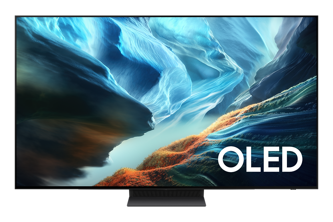 Samsung S90H OLED 4K Vision AI Smart TV displaying vibrant colors and sleek design, with a thin bezel and high-resolution screen.
